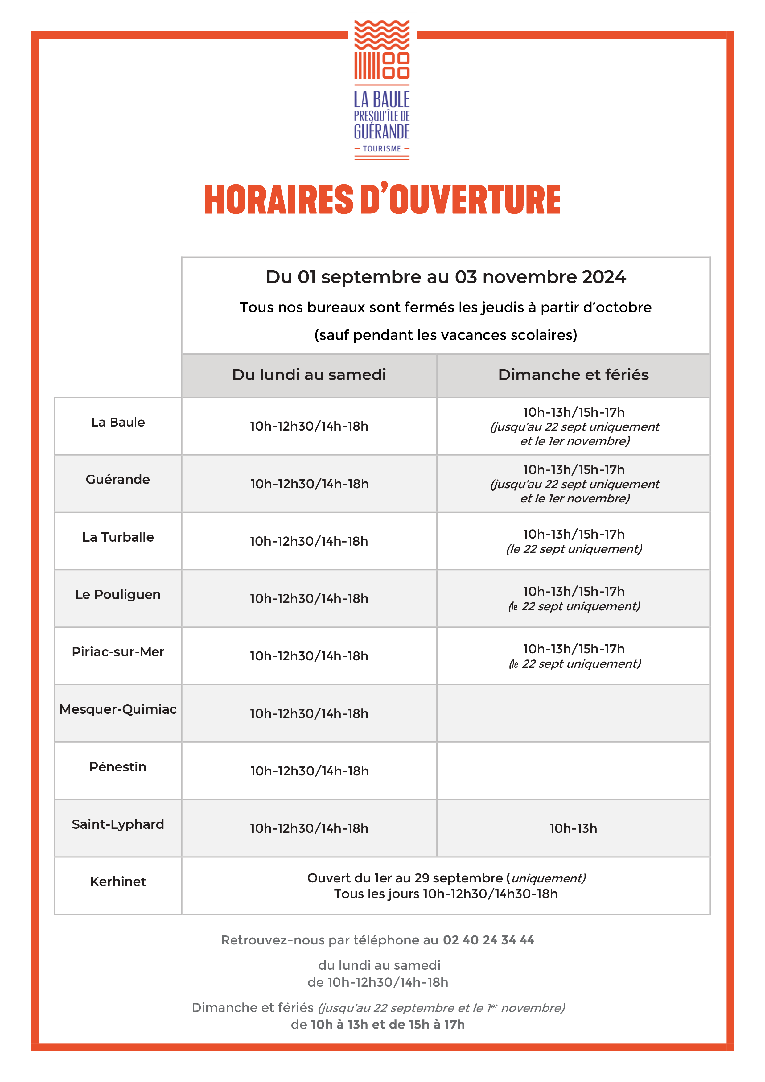 horaires OTI septembre-novembre